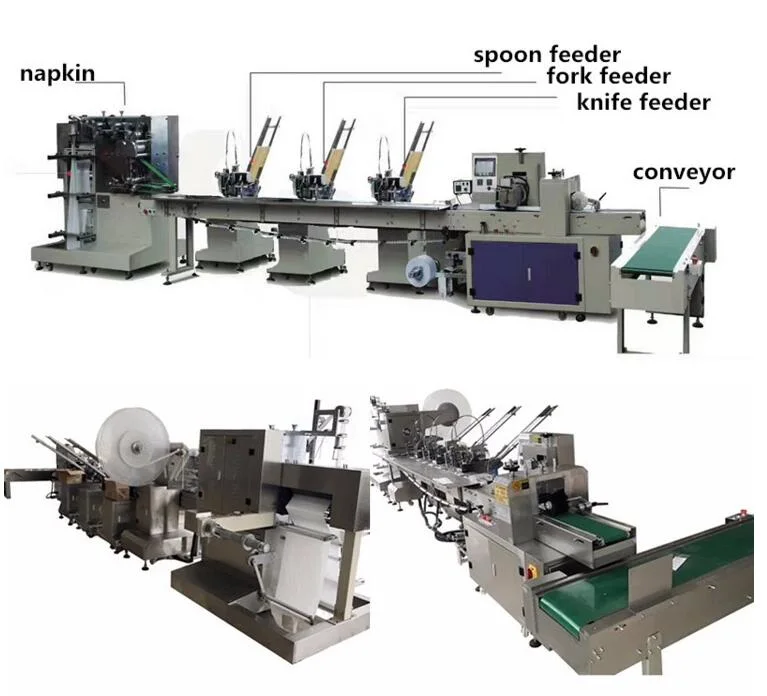 One-off Paper Pulp Spoon Fork Wrapping Machine Plastic Cutlery Packing Machine Napkin Machine